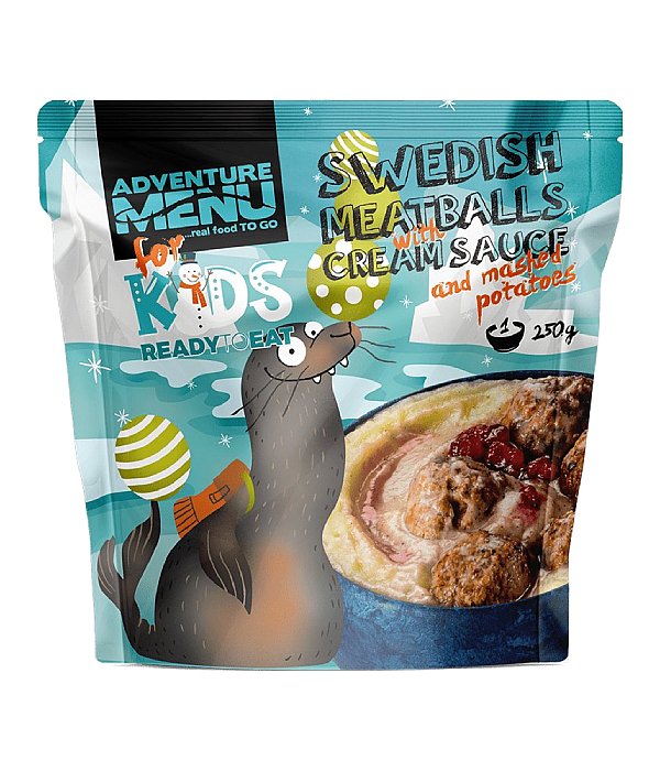 Adventure Menu Švédské masové kuličky s krémovou omáčkou a bramborovou kaší dětská porce, dětská porce